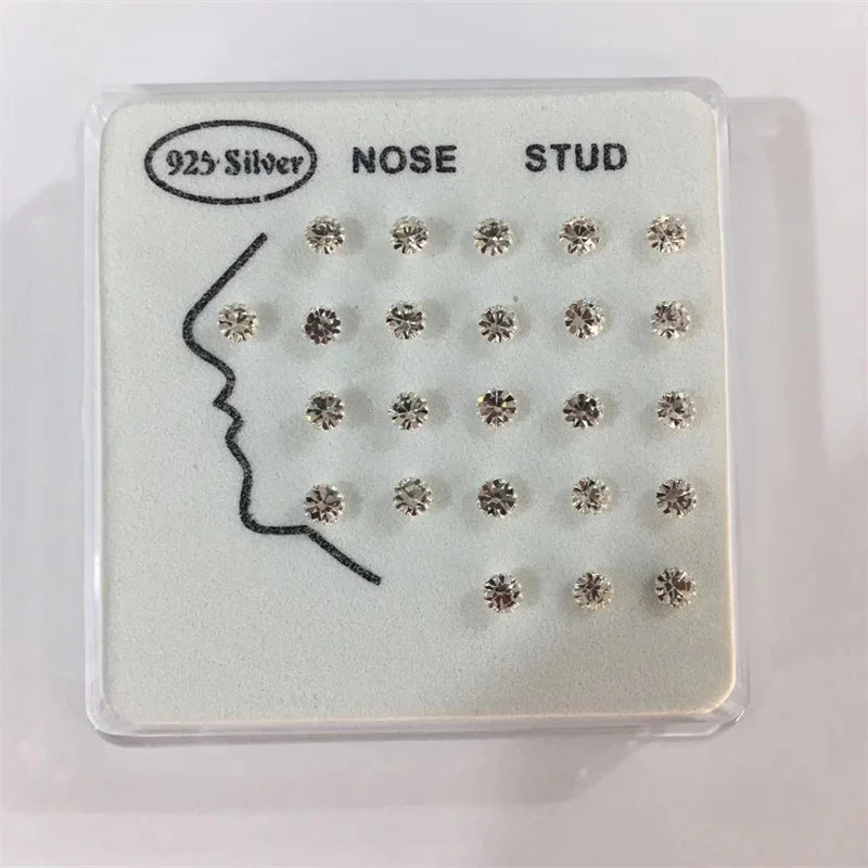 2mm/3mm Zircon Nose Piercing Ring Set 24pcs 925 Sterling Silver Body Jewelry