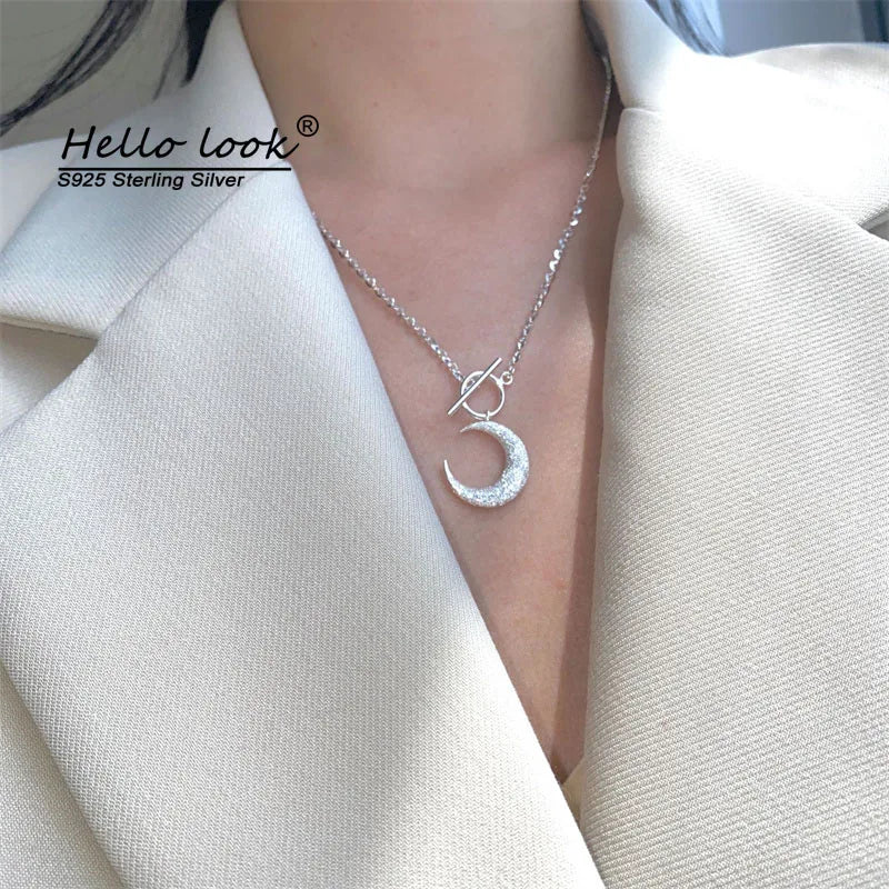 925 Sterling Frosted Moon Chain Necklace Women Wedding Jewelry