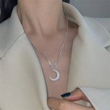 925 Sterling Frosted Moon Chain Necklace Women Wedding Jewelry