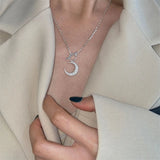 925 Sterling Frosted Moon Chain Necklace Women Wedding Jewelry