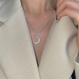 925 Sterling Frosted Moon Chain Necklace Women Wedding Jewelry