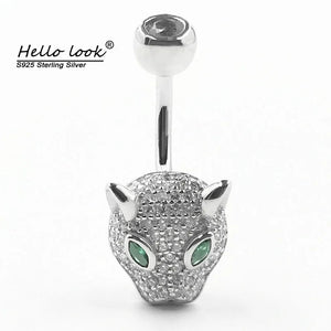925 Silver Leopard Belly Button Ring Crystal Navel Piercing Jewelry