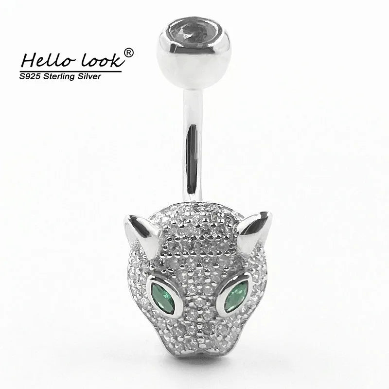 925 Silver Leopard Belly Button Ring Crystal Navel Piercing Jewelry