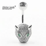 925 Silver Leopard Belly Button Ring Crystal Navel Piercing Jewelry