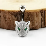 925 Silver Leopard Belly Button Ring Crystal Navel Piercing Jewelry