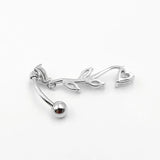 925 Silver Belly Buttton Ring Zircon Tree Leaf Navel Piercing Jewelry