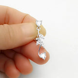 925 Silver Belly Buttton Ring Zircon Tree Leaf Navel Piercing Jewelry