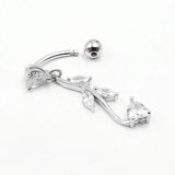 925 Silver Belly Buttton Ring Zircon Tree Leaf Navel Piercing Jewelry