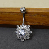 925 Silver Belly Piercing Flower CZ Navel Jewelry