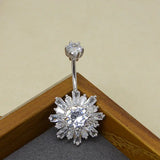 925 Silver Belly Piercing Flower CZ Navel Jewelry