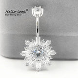 925 Silver Belly Piercing Flower CZ Navel Jewelry