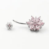 925 Silver Pink Flower CZ Navel Jewelry