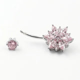 925 Silver Pink Flower CZ Navel Jewelry