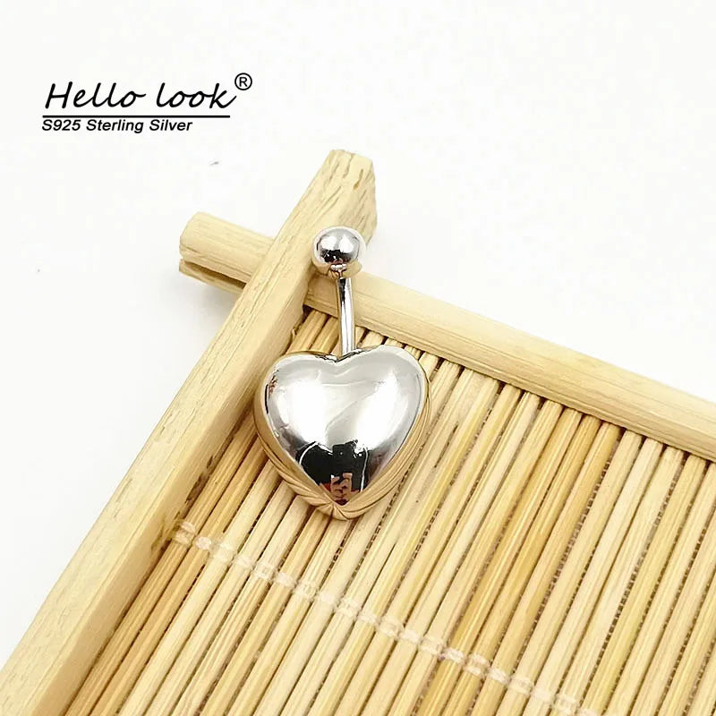 925 Silver Belly Button Ring Heart Navel Piercing Body Jewelry
