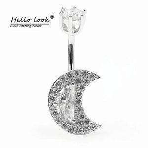 Moon Style Cz Navel Piercing Belly Button Ring 925 Silver Body Jewelry