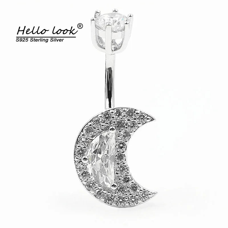 Moon Style Cz Navel Piercing Belly Button Ring 925 Silver Body Jewelry