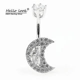 Moon Style Cz Navel Piercing Belly Button Ring 925 Silver Body Jewelry