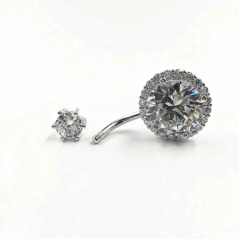 925 Silver Belly Ring CZ Belly Bar Navel Piercing