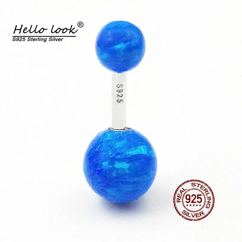 925 Silver Opal Ball Belly Button Ring Navel Piercing Barbell