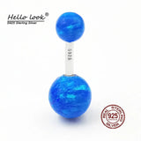 925 Silver Opal Ball Belly Button Ring Navel Piercing Barbell