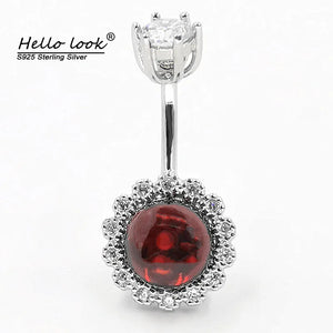 925 Silver Belly Button Ring Garnet Body Piercing Jewelry