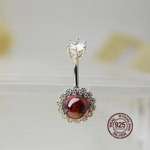 925 Silver Belly Button Ring Garnet Body Piercing Jewelry