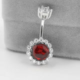 925 Silver Belly Button Ring Garnet Body Piercing Jewelry