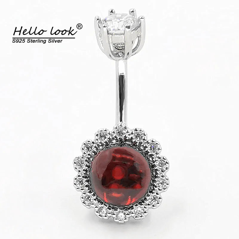 925 Silver Belly Button Ring Garnet Body Piercing Jewelry