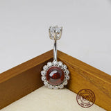 925 Silver Belly Button Ring Garnet Body Piercing Jewelry