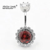 925 Silver Belly Button Ring Garnet Body Piercing Jewelry