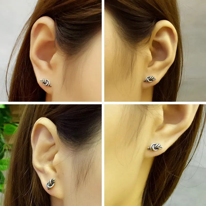 925 Silver Rope Knot Stud Earring Vintage Knotted Ear Jewelry