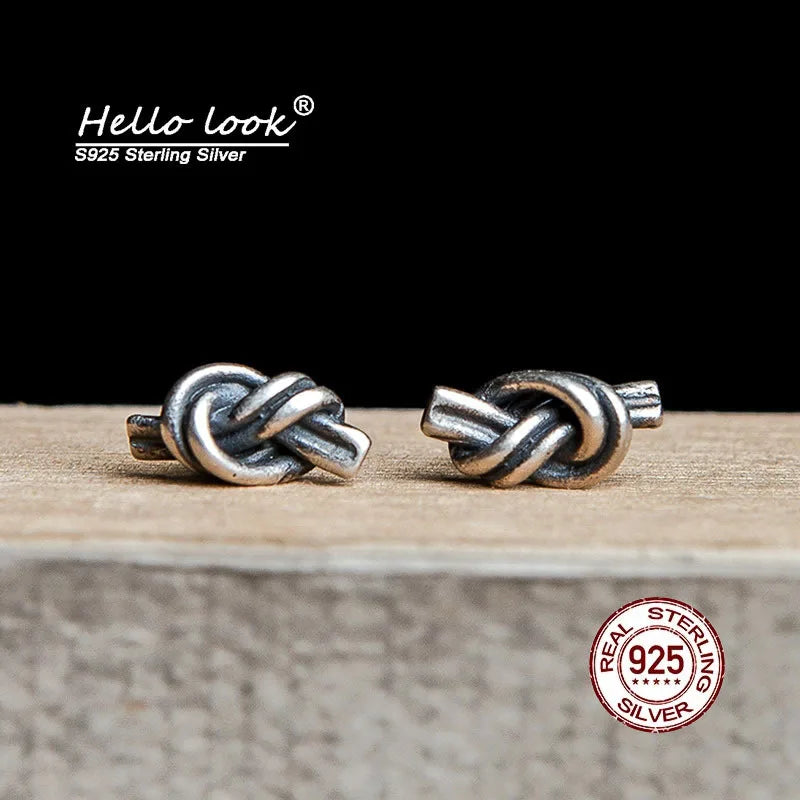 925 Silver Rope Knot Stud Earring Vintage Knotted Ear Jewelry