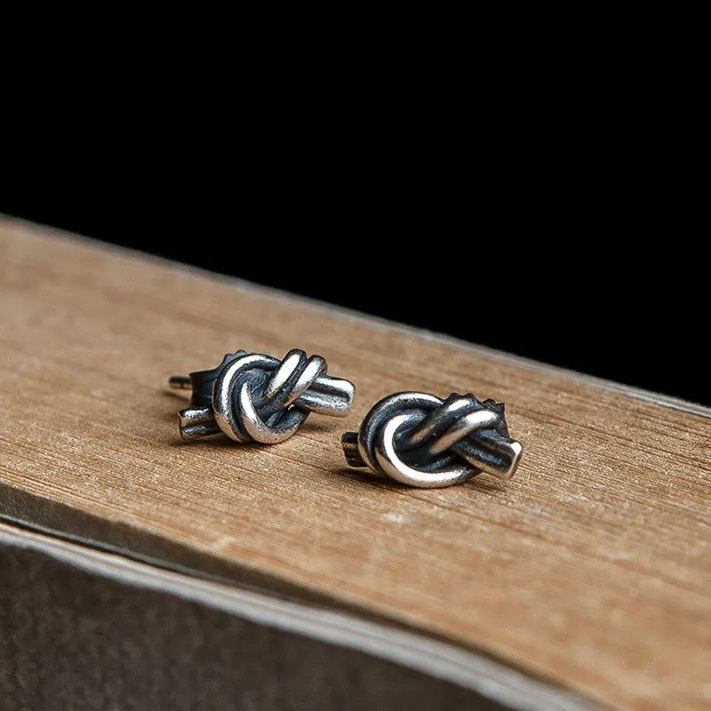 925 Silver Rope Knot Stud Earring Vintage Knotted Ear Jewelry