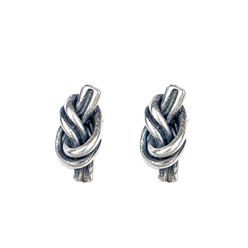 925 Silver Rope Knot Stud Earring Vintage Knotted Ear Jewelry