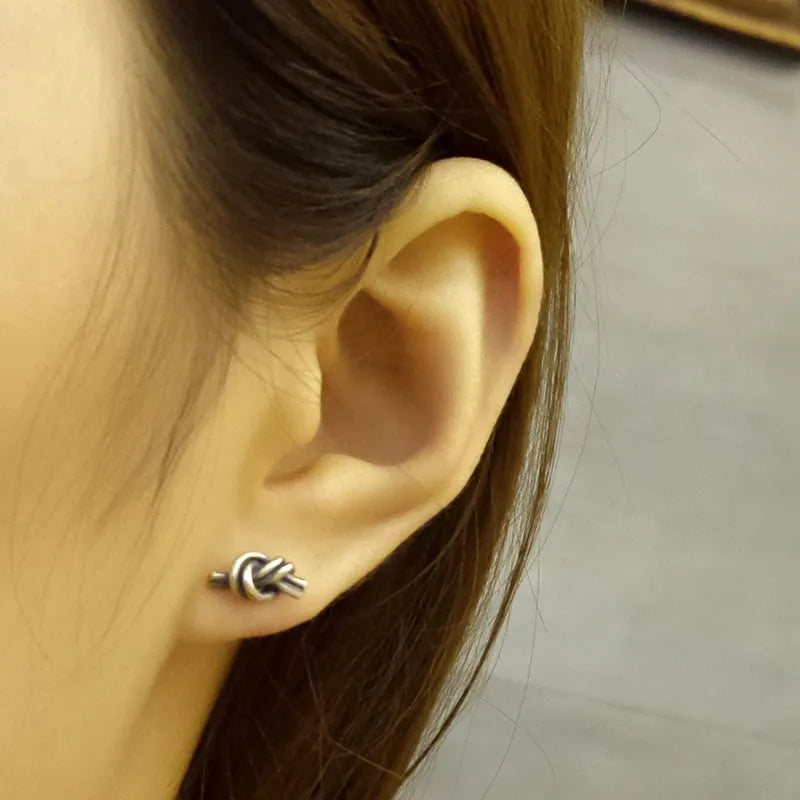 925 Silver Rope Knot Stud Earring Vintage Knotted Ear Jewelry