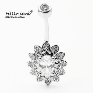 925 Silver CZ Navel Piercing Belly Dance Beach Belly Ring