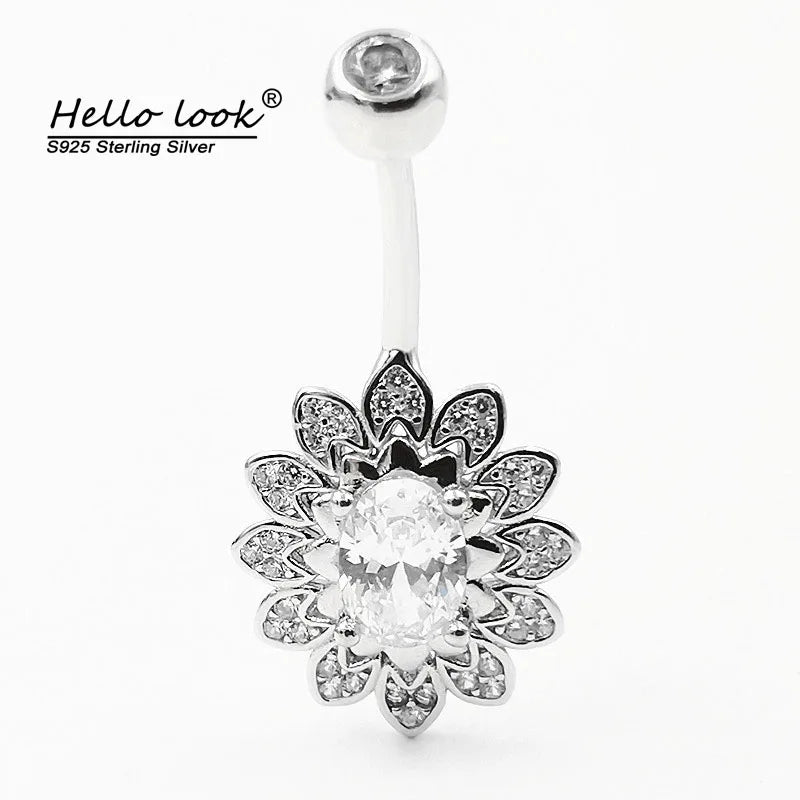 925 Silver CZ Navel Piercing Belly Dance Beach Belly Ring