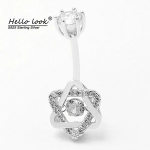 925 Sterling Silver CZ Heart Belly Button Ring Navel Piercing Women Body Jewelry