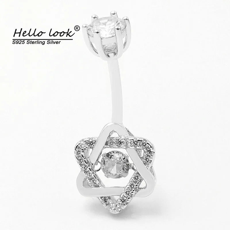 925 Sterling Silver CZ Heart Belly Button Ring Navel Piercing Women Body Jewelry