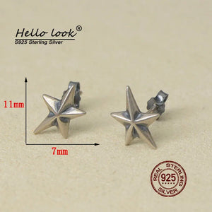 Vintage Star Earrings 925 Silver Pentagram Studs