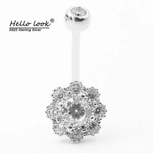 925 Sterling Silver Zircon Flower Belly Button Ring Charm