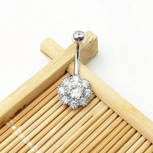 925 Sterling Silver Zircon Flower Belly Button Ring Charm