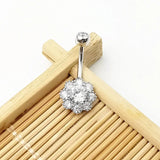 925 Sterling Silver Zircon Flower Belly Button Ring Charm