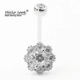 925 Sterling Silver Zircon Flower Belly Button Ring Charm