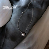 925 Silver Square Diamond Necklace Clavicle Chain