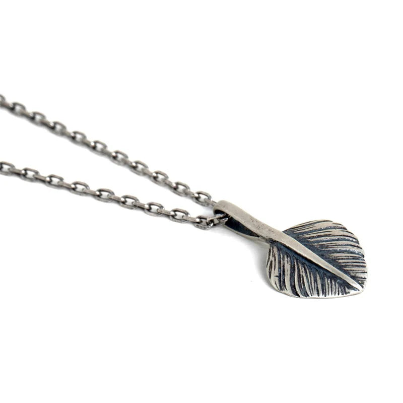 Vintage Silver Feather Pendant Necklace for Women