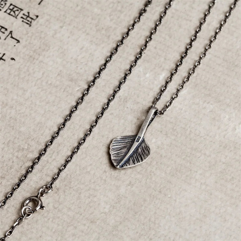 Vintage Silver Feather Pendant Necklace for Women