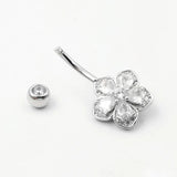 925 Sterling Silver Flower Belly Button Ring Romantic Gift Body Jewelry