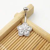 925 Sterling Silver Flower Belly Button Ring Romantic Gift Body Jewelry