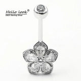 925 Sterling Silver Flower Belly Button Ring Romantic Gift Body Jewelry